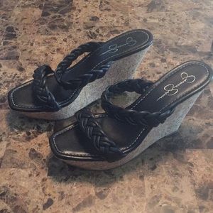 Jessica Simpson - black & corkscrew wedge sandals